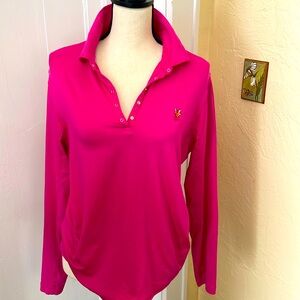 Cutter and Buck Womens Polo Long Sleeve Snap Closure pink with Fox emblem Large